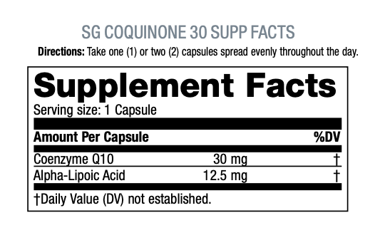 USANA Singapore Coquinone 30 Supplement Facts